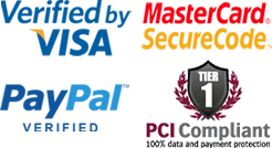 Verified by Visa, Mastercard, Paypal. PCI Compliant Website.